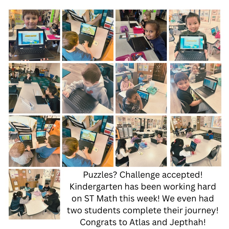 Kindergarten is working hard to earn puzzles in ST Math!