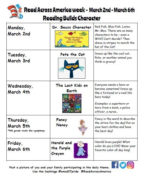 Read Across America Spirit Week graphic