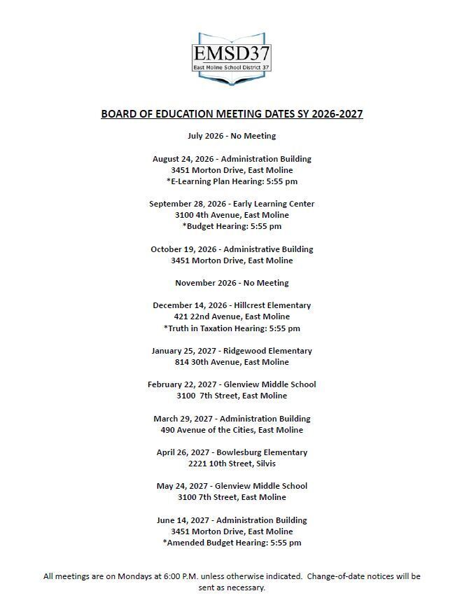BOE meeting schedule
