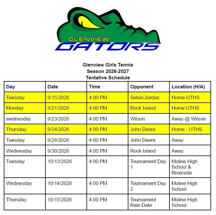 girls tennis schedule