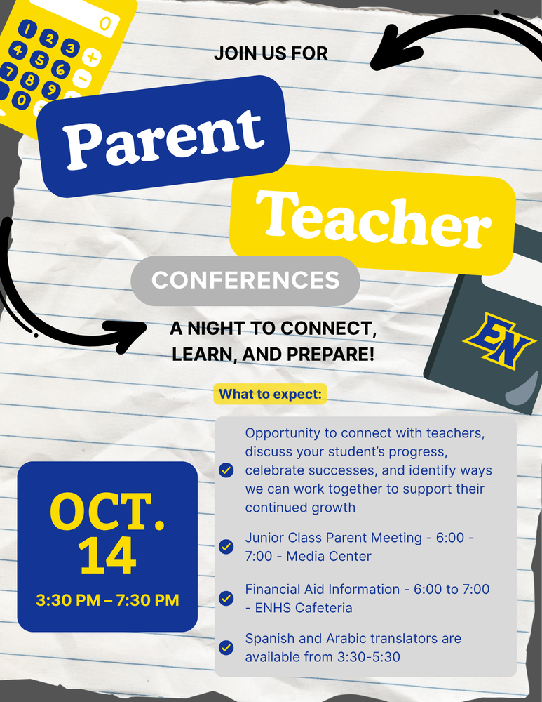 Parent Teacher Conferences are October 14th from 3:30 - 7:30pm