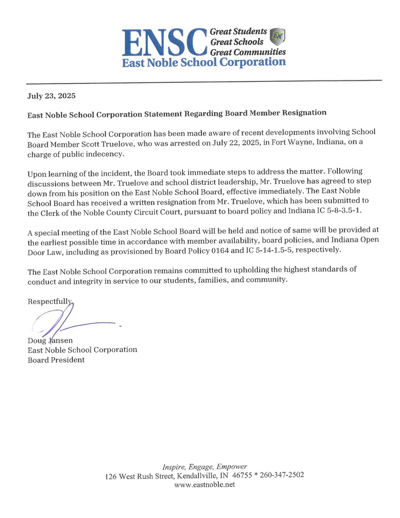 East Noble Media Release