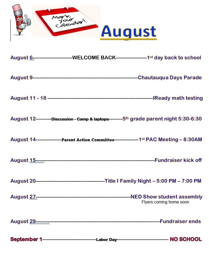 August Calendar for social media