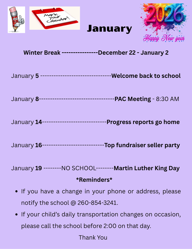 January 2026 month at a glance