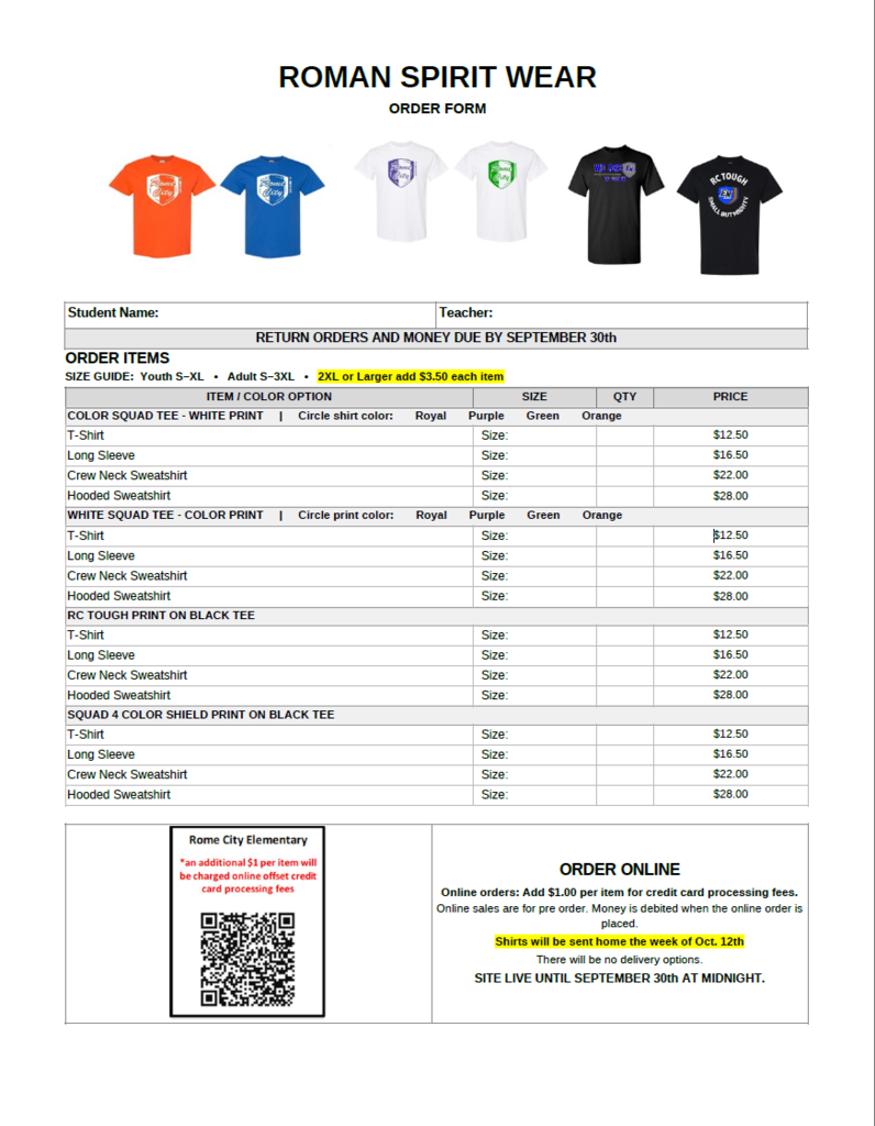 squad shirt order form