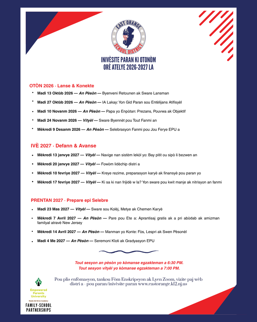 Empowered Parent University Workshops Haitian Creole