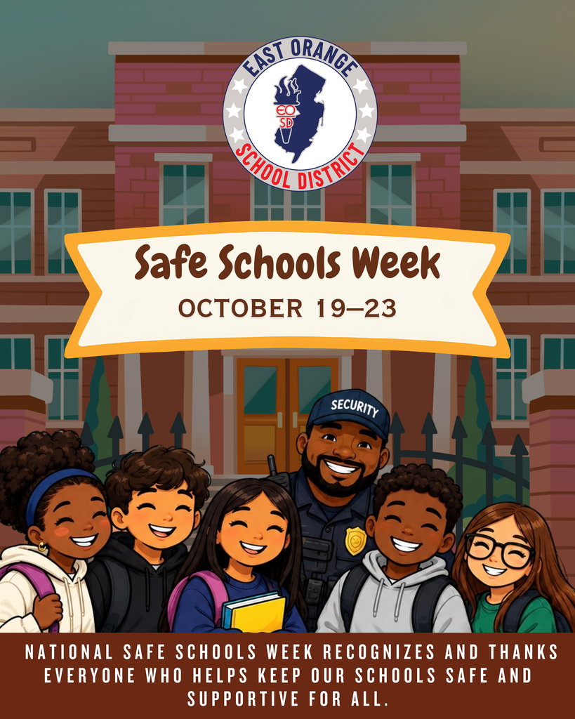 Safe Schools Week Graphic including students and security guard in front of a school. October 19-23