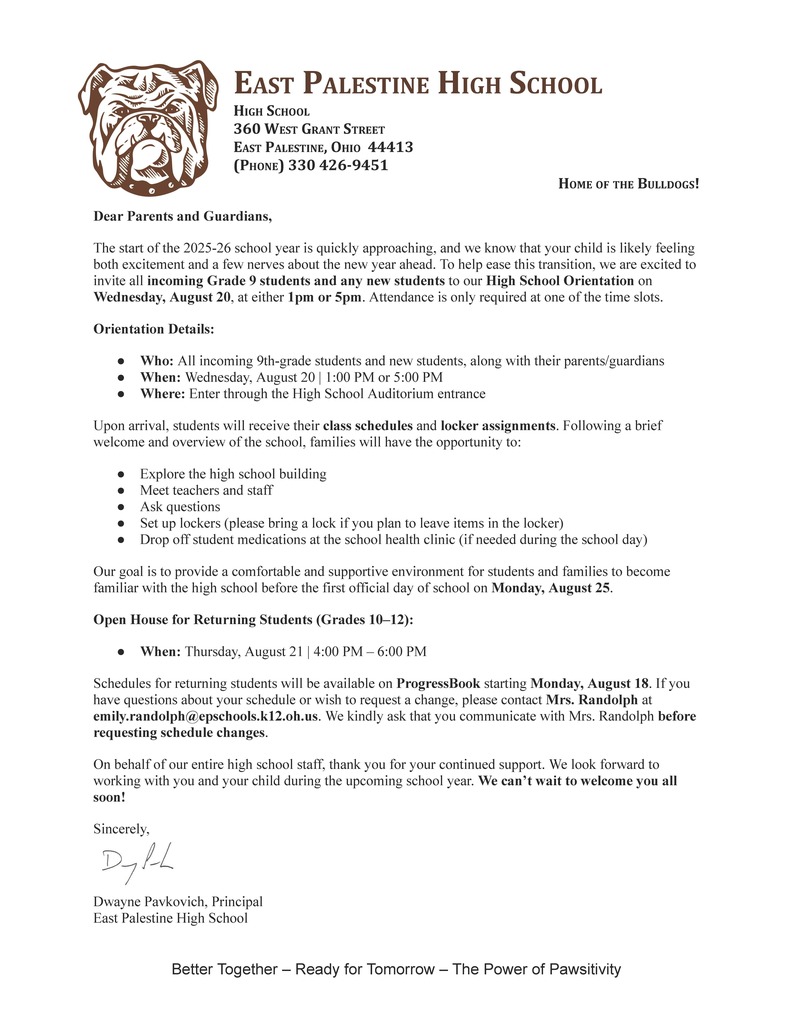 letter to high school