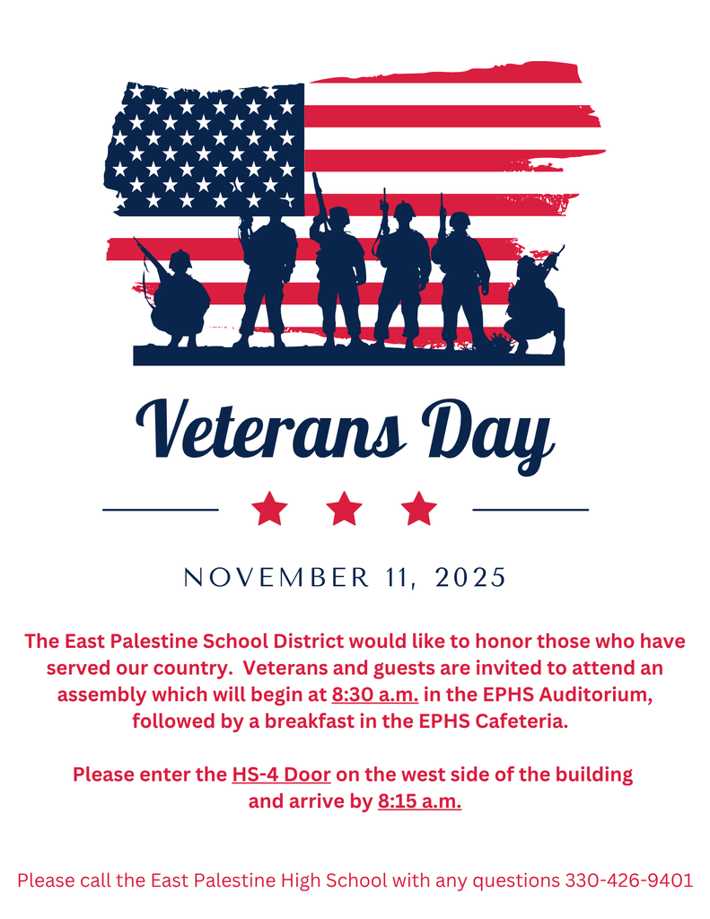 veterans day program details for november 11 at EPHS. Event starts at 8:30 am