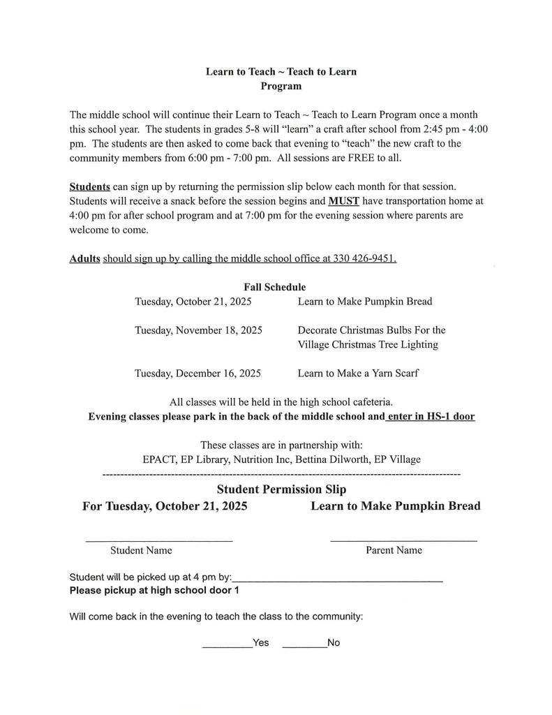 learn to teach - teach to learn permission slip
