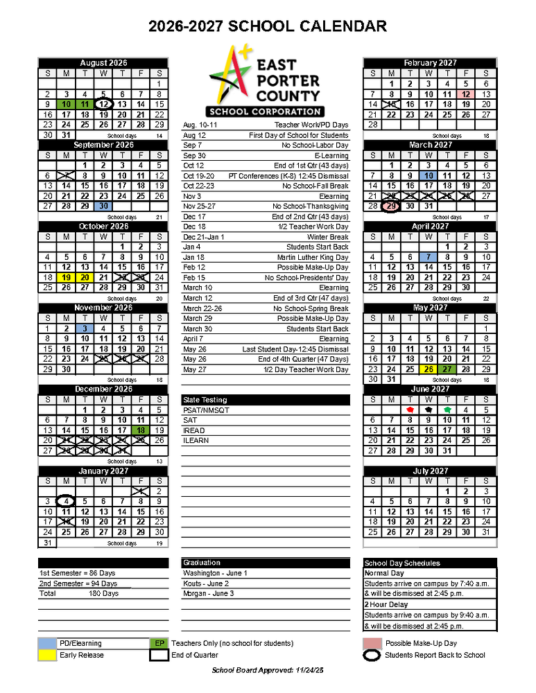 2026-2027 School Corp Calendar
