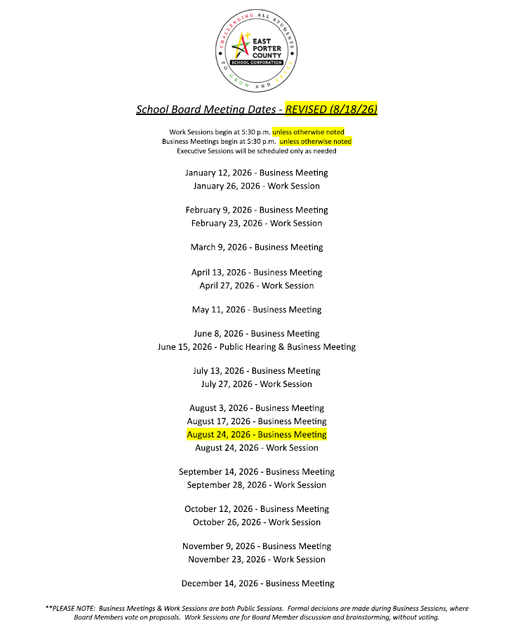 Updated School Board Meeting List