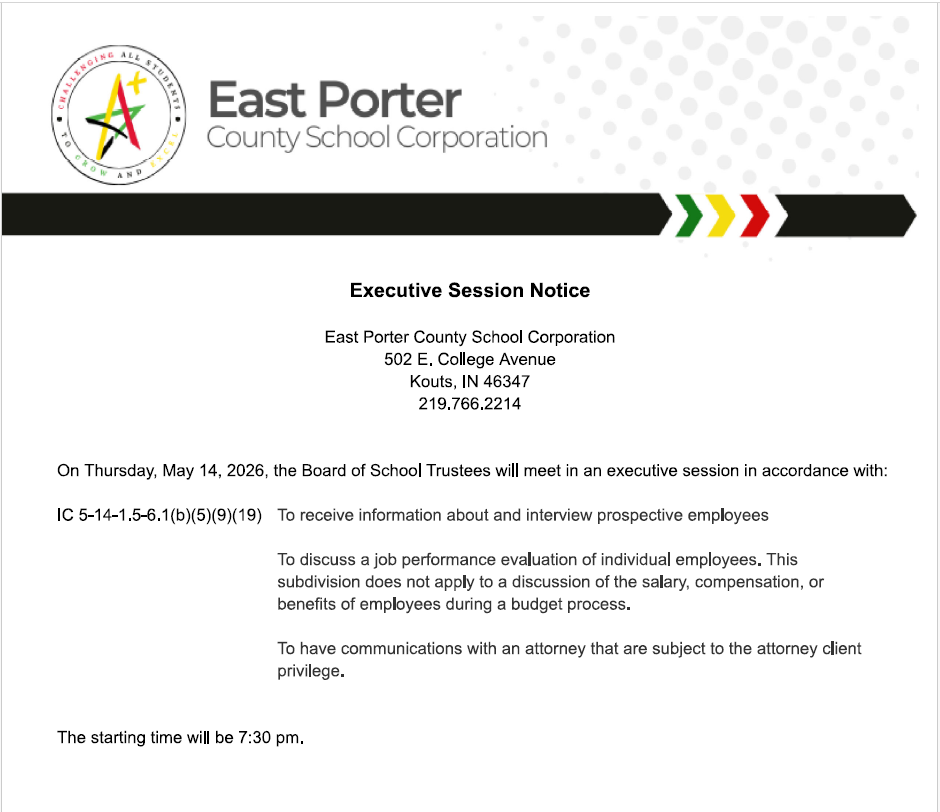 Notice of Executive Sessions on May 14, 2026 