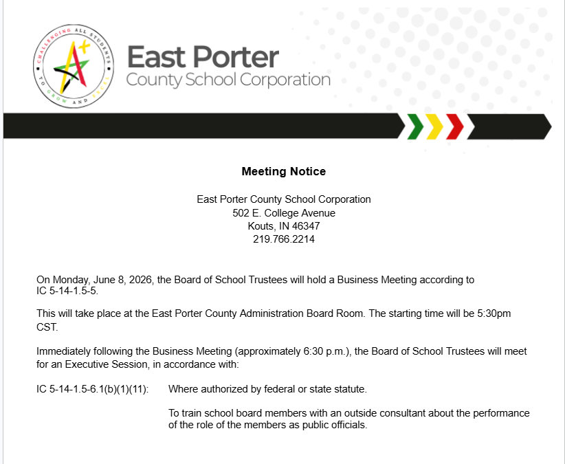 Notice of Executive Session on June 8, 2026.