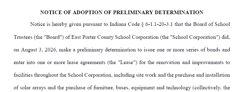 Notice of Adoption of Preliminary Determination