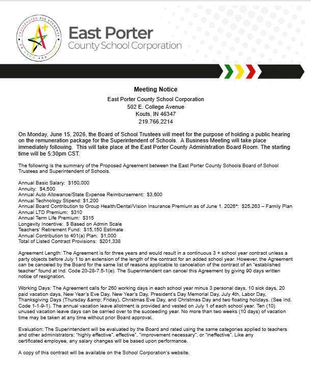 Notice of Public Hearing and Business Meeting on June 15, 2026.