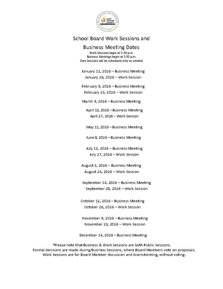 2026 School Board Meeting Dates