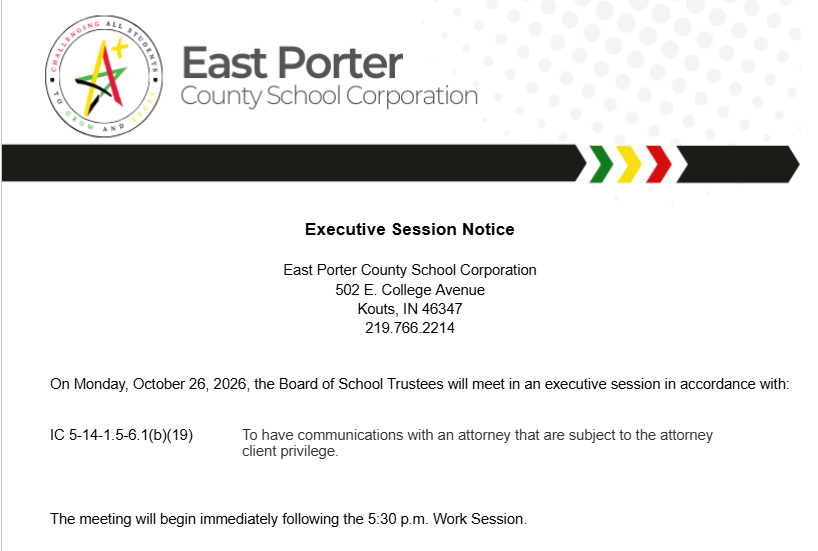 Notice of Executive Meeting October 16, 2026