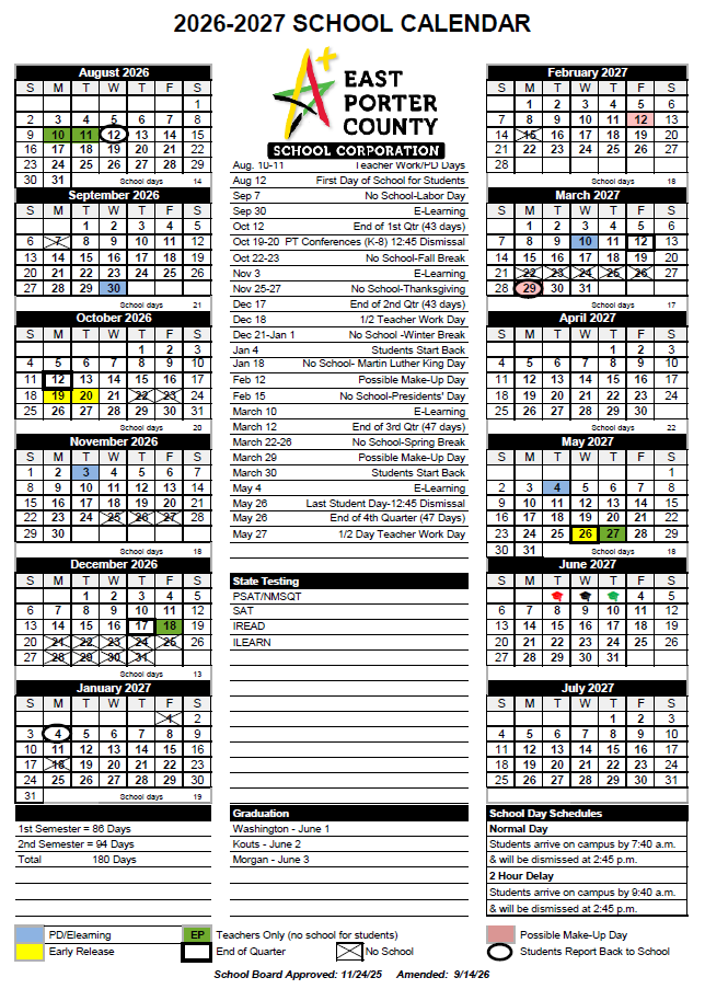 2026-2027 School Corp Calendar