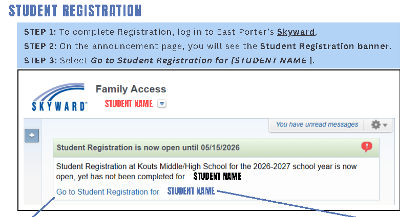 Screenshot of Skyward student registration