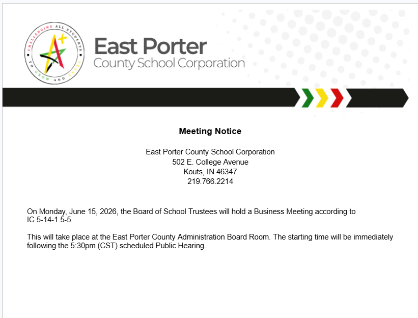 Notice of Business Meeting on June 15, 2026.
