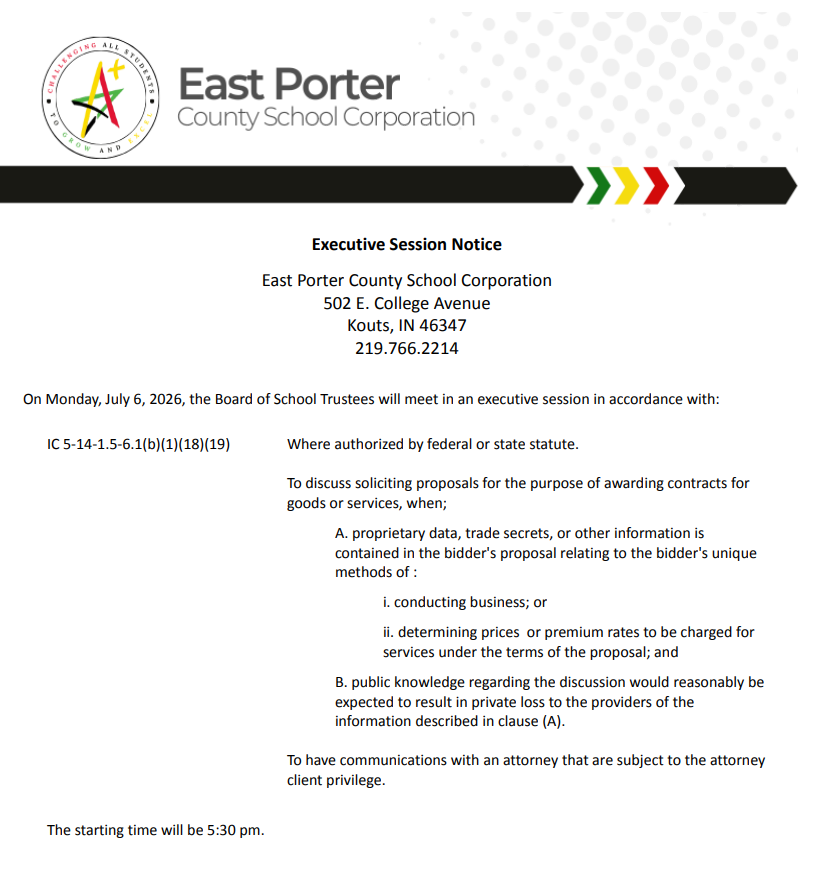 Notice of Executive Session on July 6, 2026