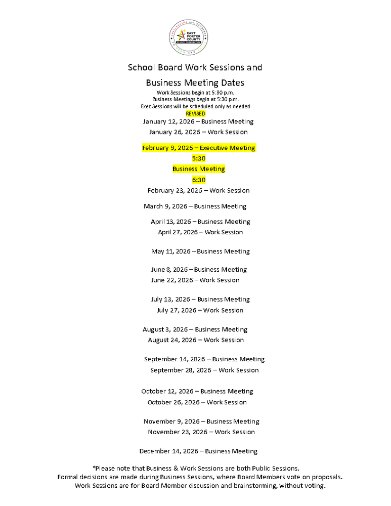Revised School Board Meeting Dates