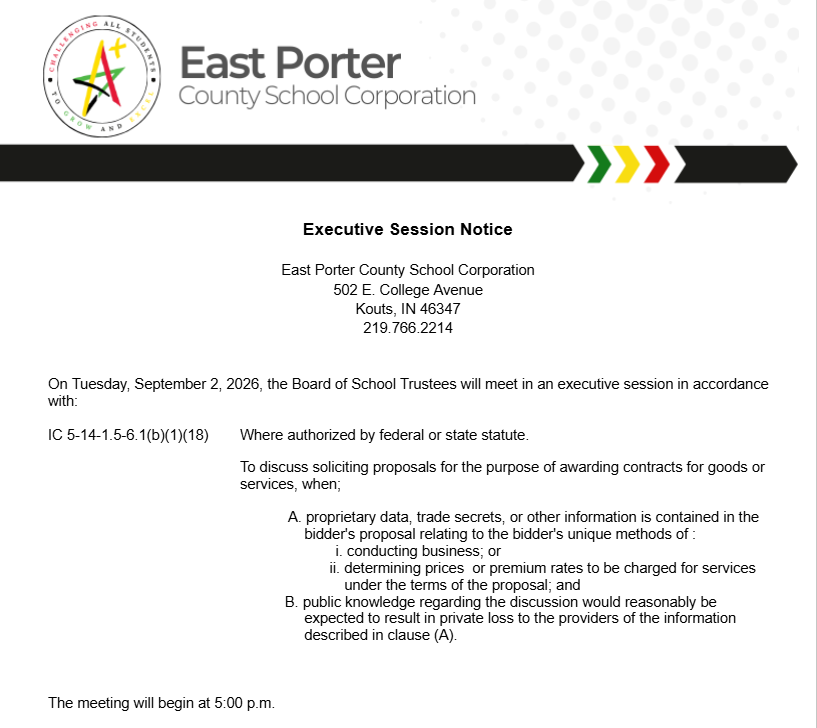 Notice of Executive Session on September 2, 2026