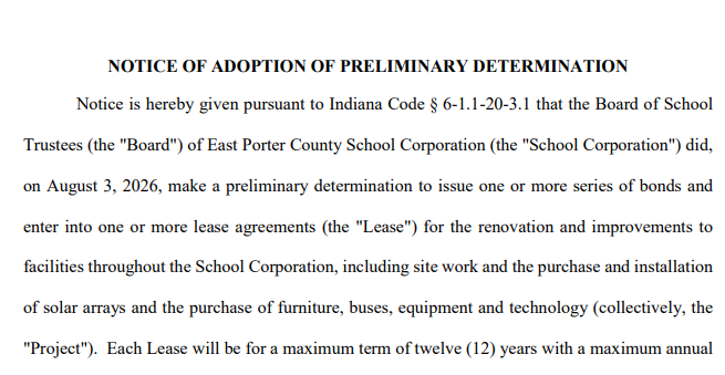 Screenshot of the Notice of Adoption of Preliminary Determination