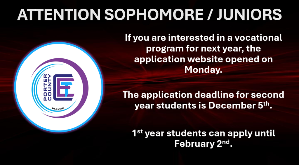 Vocational Students Application Deadline for Sophomores and Juniors
