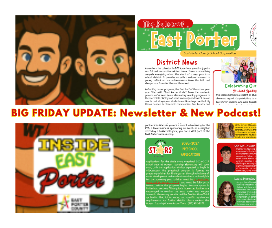 Image of podcast logo and first page of newsletter