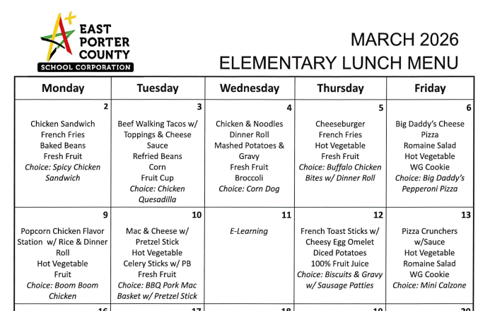 March lunch menu