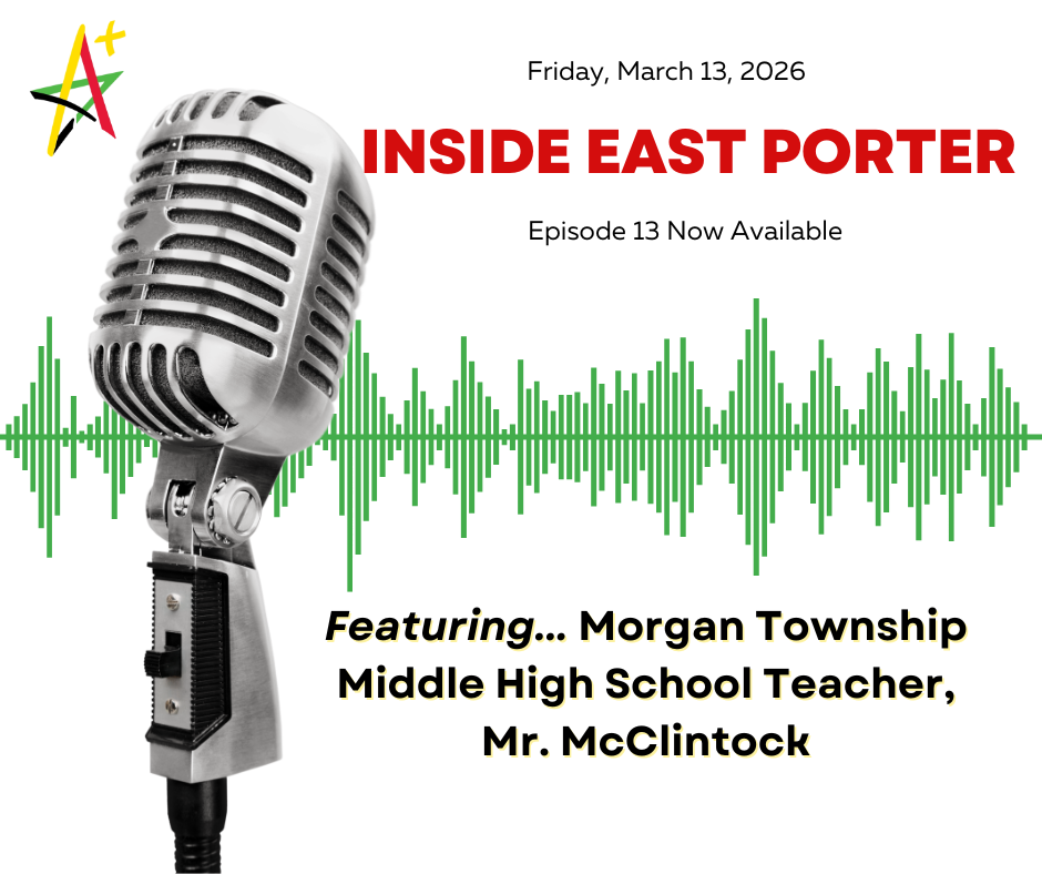 Microphone with text for the new Inside East Porter Podcast Episode 13 featuring Mr. McClintock