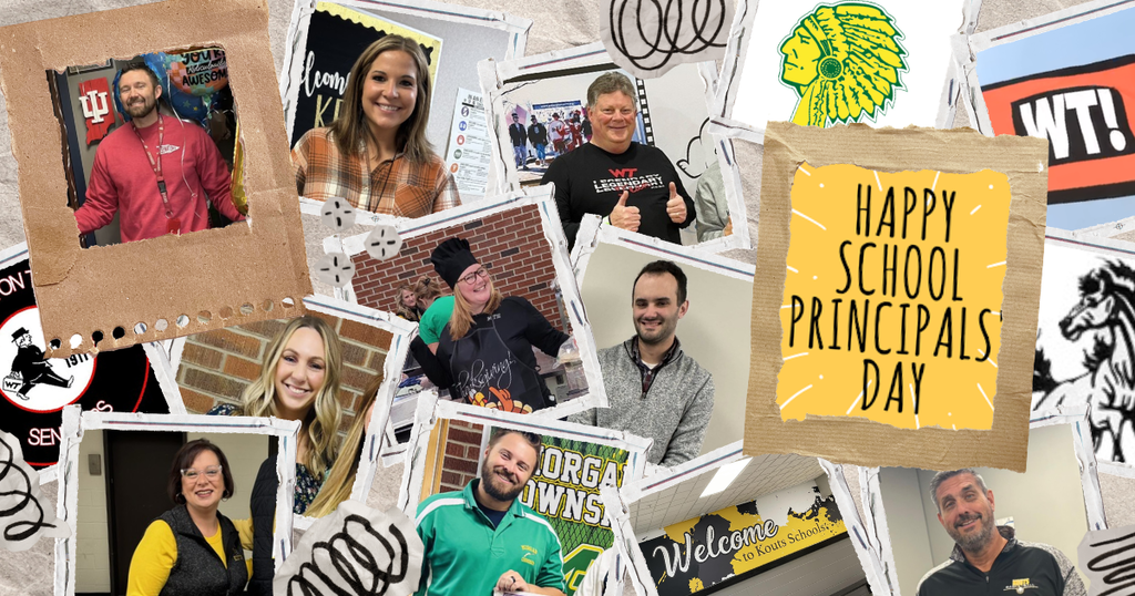 Picture collage of 9 building principals and text that says Happy School Principals' Day.