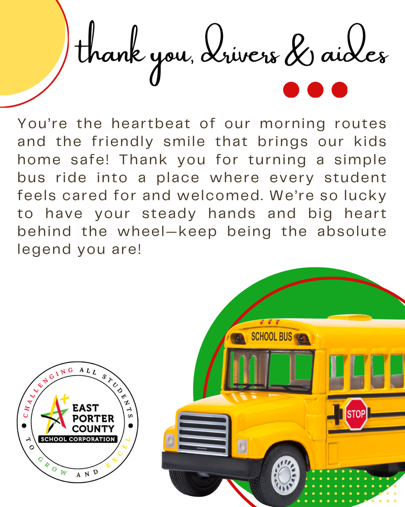 Image of a school bus and thank you drivers & aides 