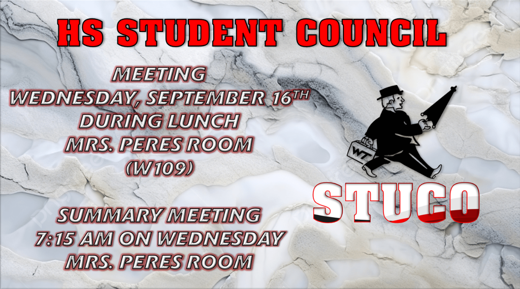High School Student Council September Meeting