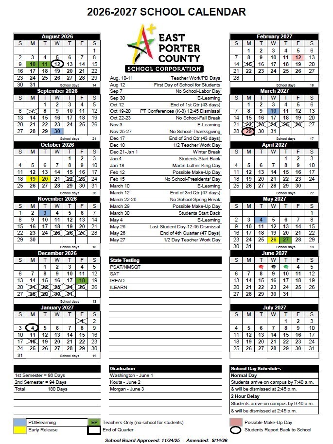 Updated 2026-2027 Calendar