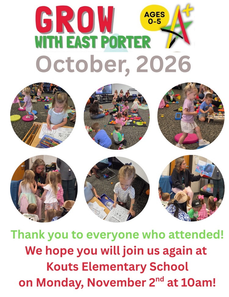 Thank you to everyone who attended our Play & Learn session. We hope you will join us again at Kouts elementary school on Monday, November 2 at 10 AM.