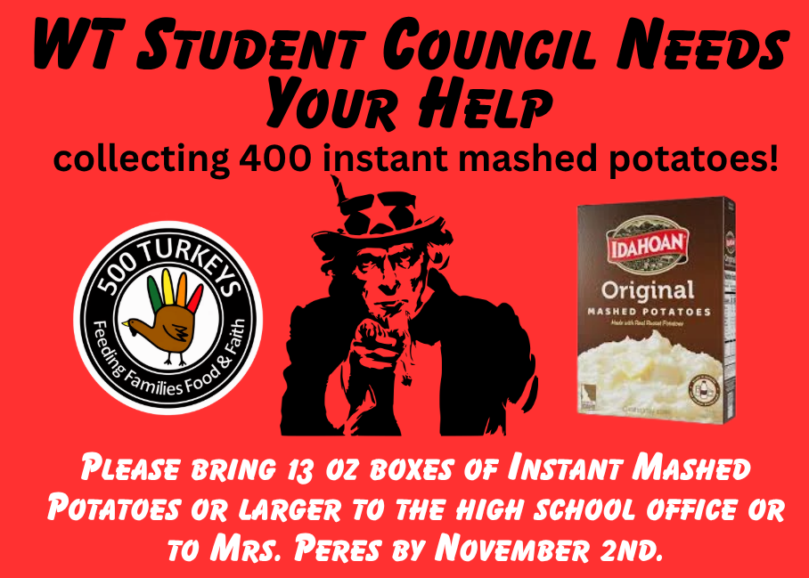 WTHS Student Council Needs 400 boxes of instant mashed potatoes