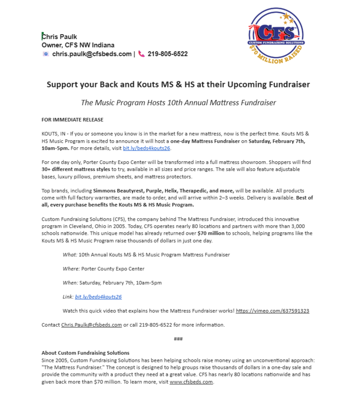 press release for mattress fundraiser