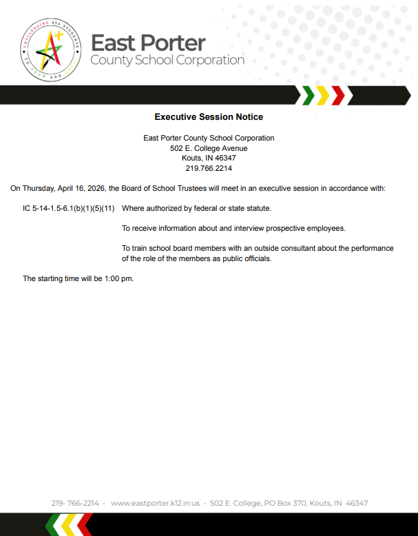 Notice of executive session on April 14 at 1:00 pm.