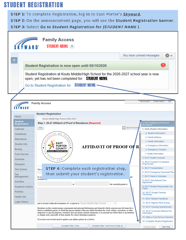 Screenshot of Skyward student registration