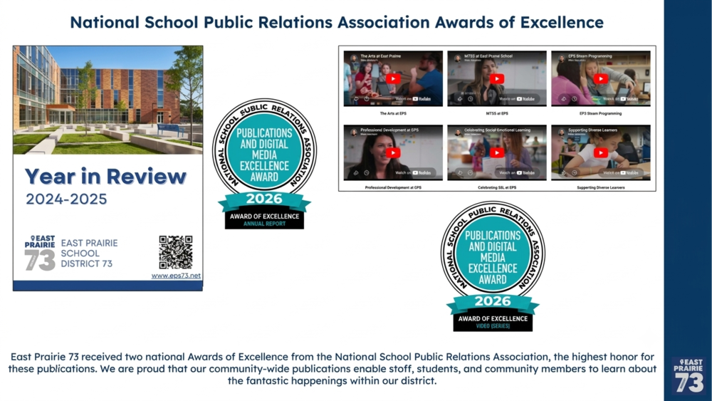 NSPRA Awards of Excellence recognizing East Prairie School District 73.