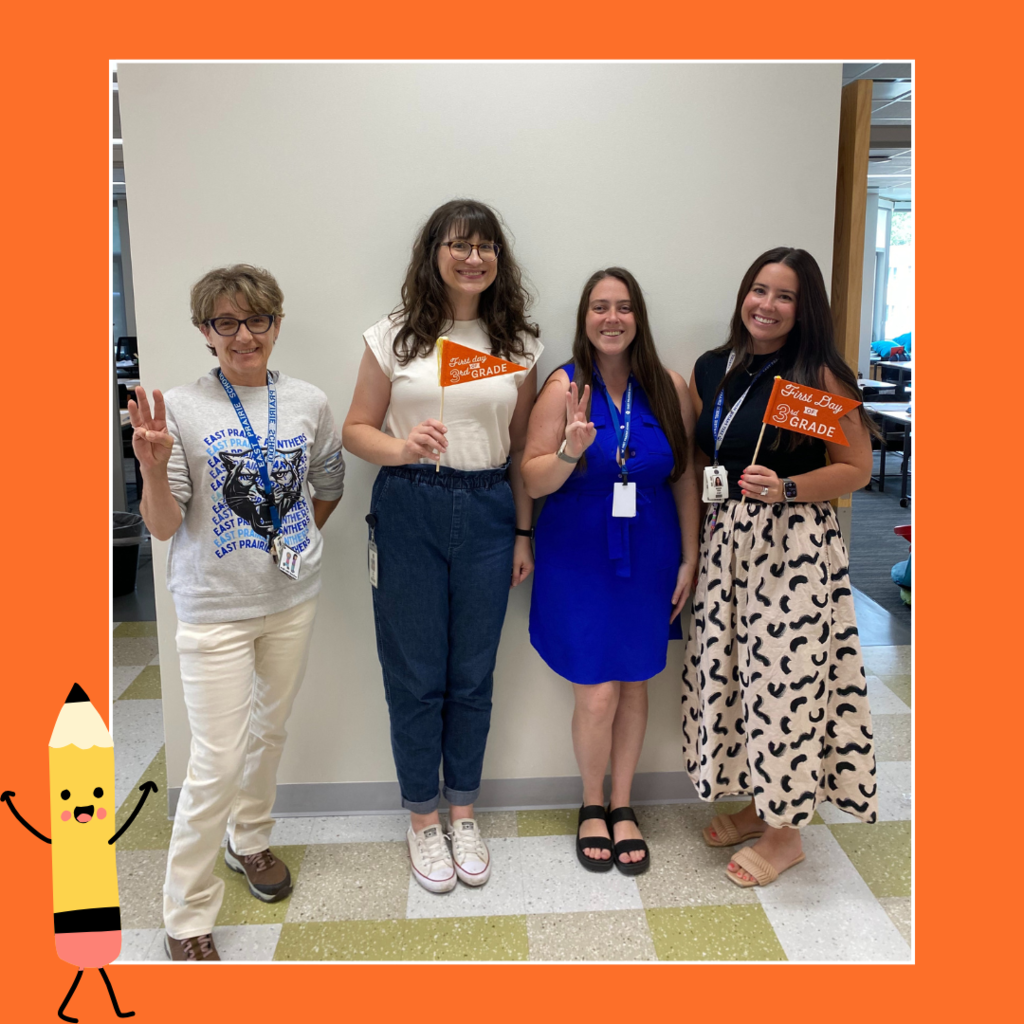 teachers with a pencil graphic