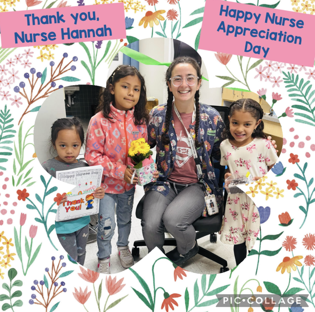 Picture of our school nurse with students 