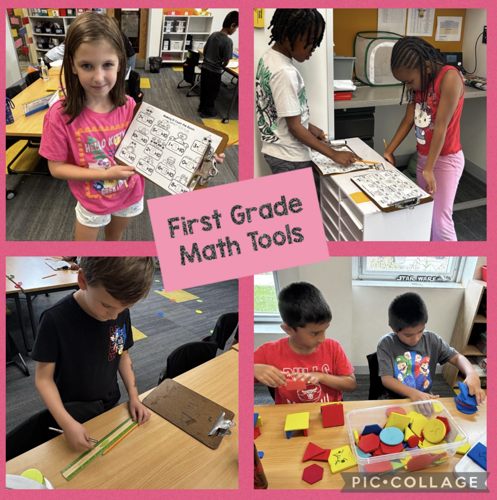 First graders working with math tools