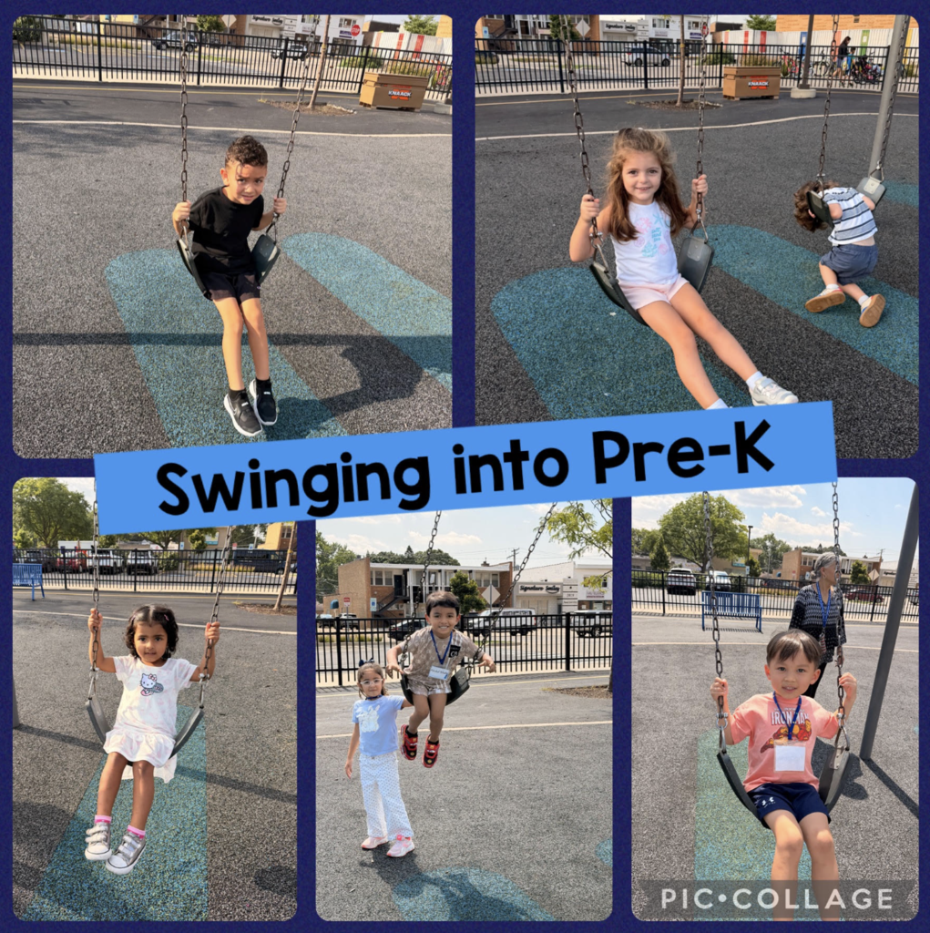 Pre K students on swings