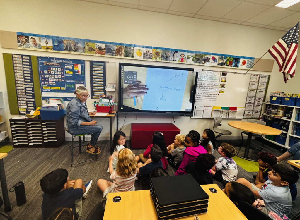 Students in classroom watching teacher complete writing activity