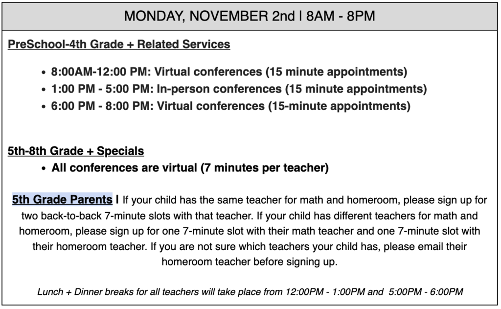 parent teacher conferences 