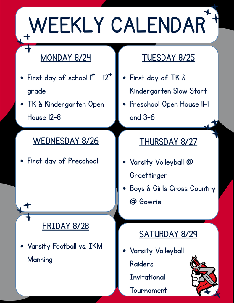 Weekly calendar 8/24